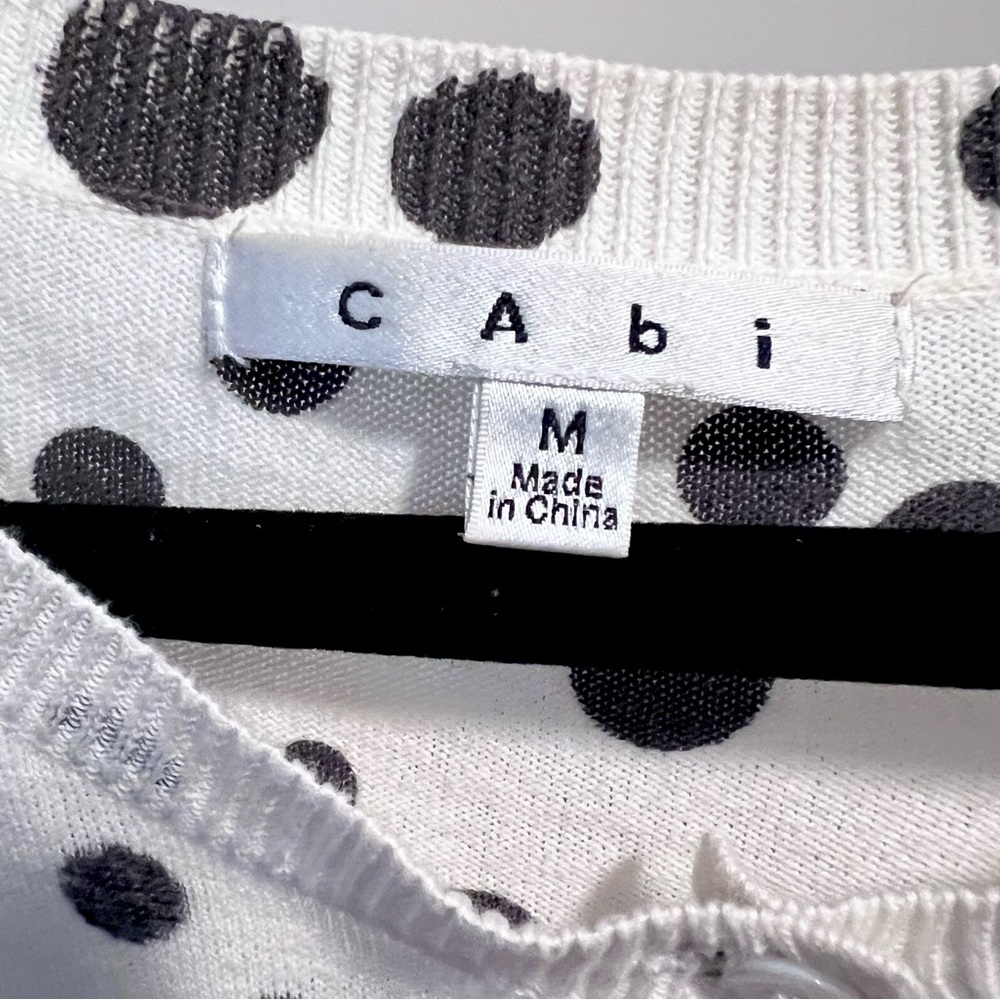 CAbi Black and White Polka Dot Cardigan 100% Cotton Sweater - Picture 2 of 7